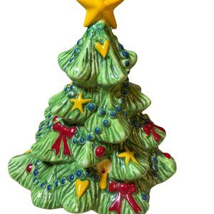 Ceramic Christmas Tree Hearts Candles Bows and Star top 7 Inch